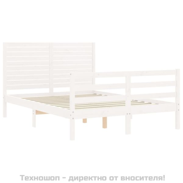 Рамка за легло с табла, бяла, 120х200 см, масивно дърво