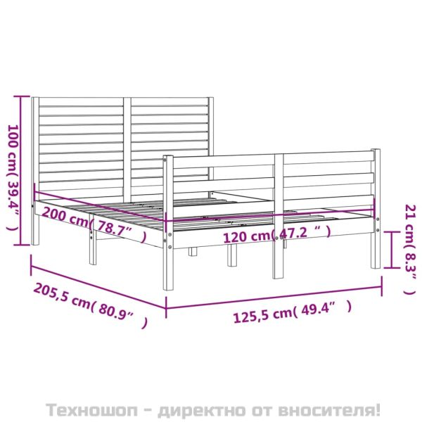 Рамка за легло с табла, бяла, 120х200 см, масивно дърво
