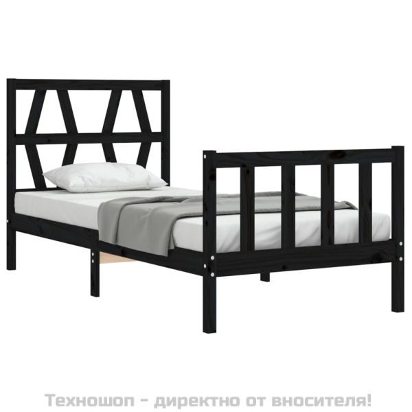 Рамка за легло с табла черна Small Single дърво масив