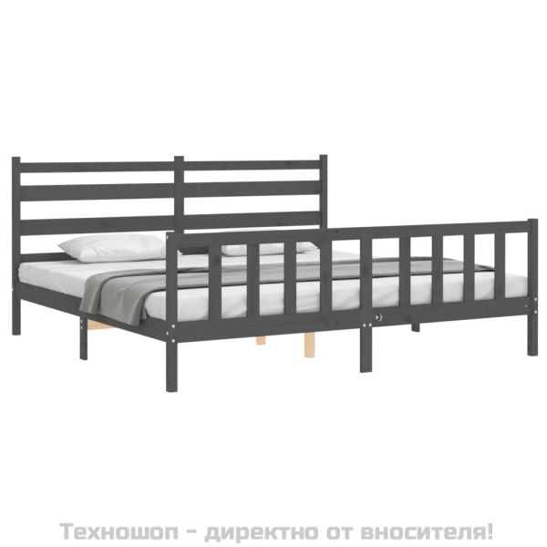 Рамка за легло с табла, сива, 200х200 см, масивно дърво