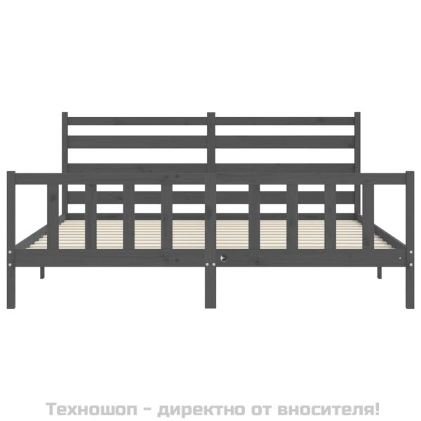 Рамка за легло с табла, сива, 200х200 см, масивно дърво