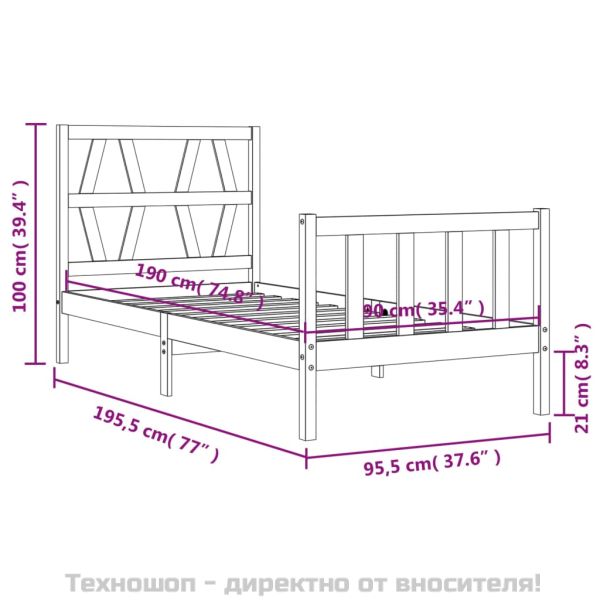 Рамка за легло с табла Single масивна дървесина