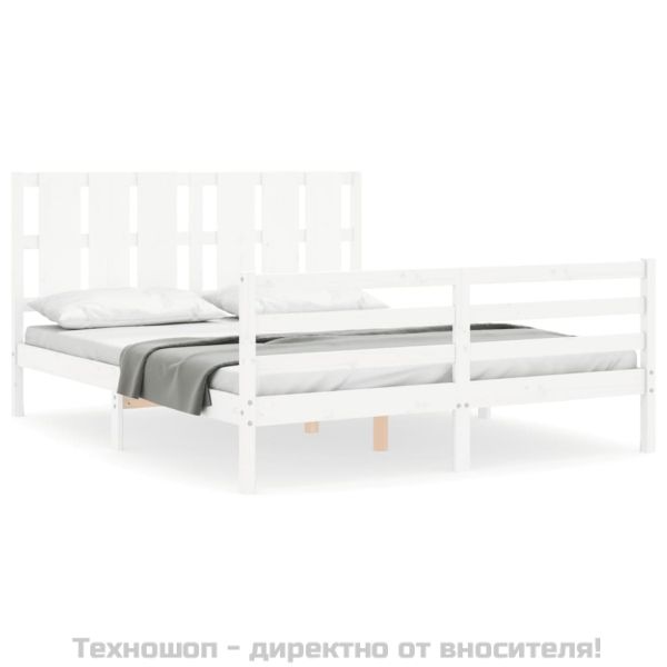 Рамка за легло с табла бяла King Size масивно дърво