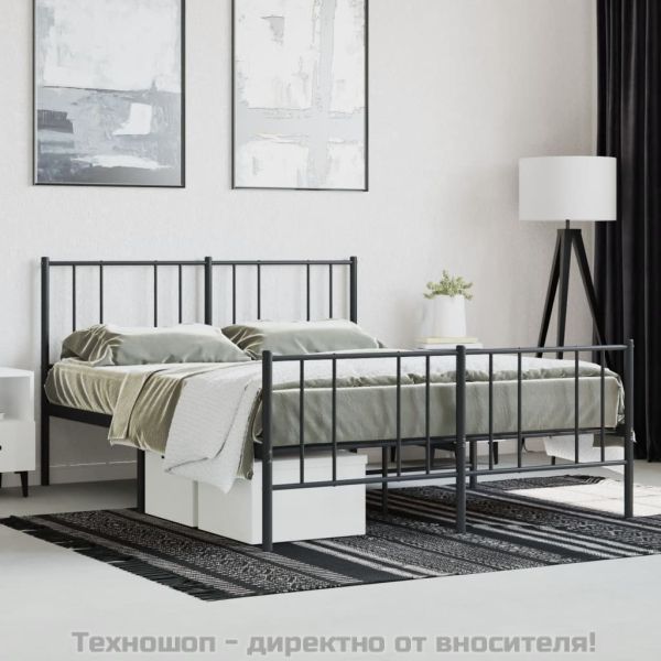 Метална рамка за легло с горна и долна табла, черна, 150x200 см