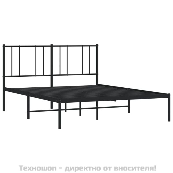 Метална рамка за легло с горна табла, черна, 150x200 см