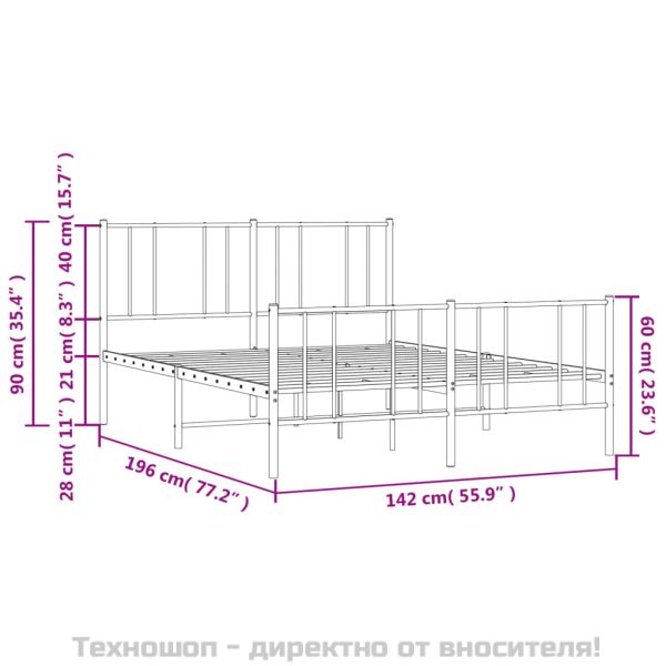 Метална рамка за легло с горна и долна табла, черна, 135x190 см
