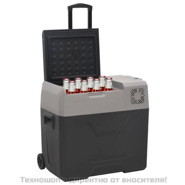 Хладилна кутия с колелца и дръжка черно/сиво 50 л полипропилен