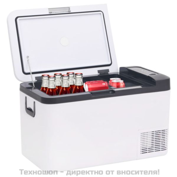 Хладилна кутия с дръжка и адаптер черно и бяло 18 л PP и PE