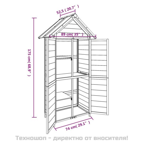 Градинска барака за инструменти кафява 89x52,5x175 см бор масив