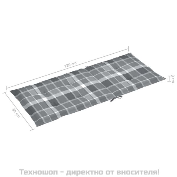 Възглавници за градински стол 6 бр сиво каре 120x50x3 см плат