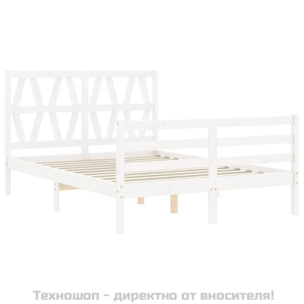 Рамка за легло с табла, бяла, 120х200 см, масивно дърво