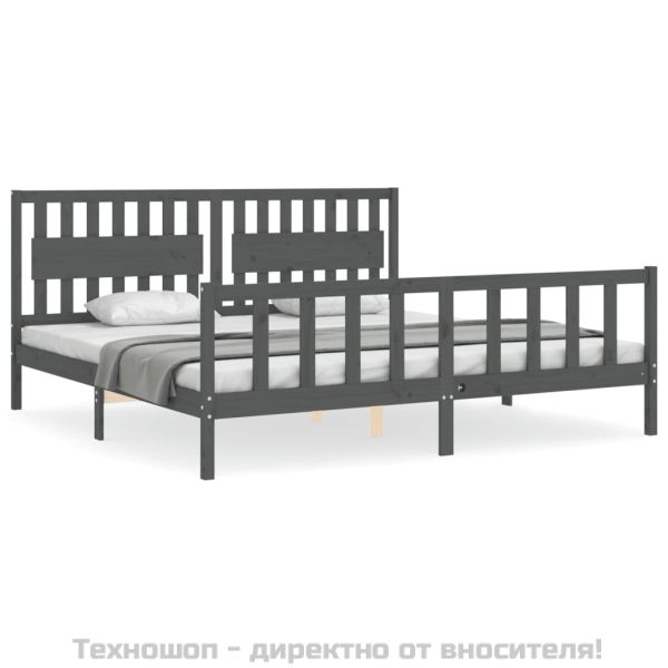 Рамка за легло с табла, сива, 200х200 см, масивно дърво