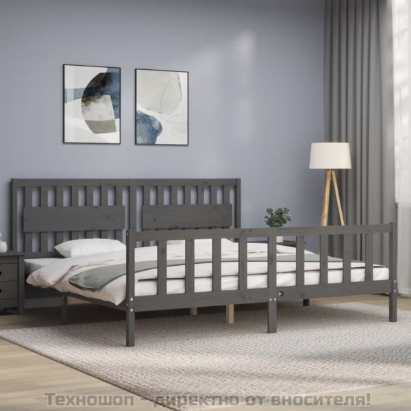 Рамка за легло с табла, сива, 200х200 см, масивно дърво