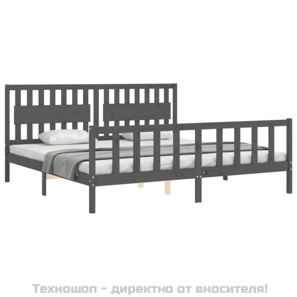 Рамка за легло с табла, сива, 200х200 см, масивно дърво