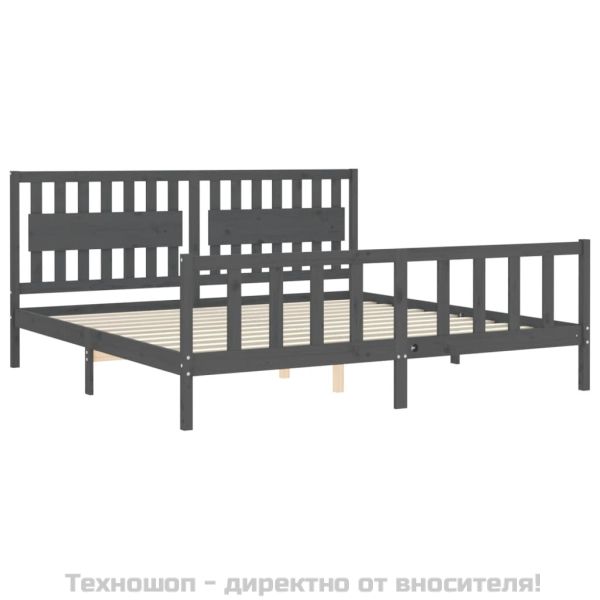 Рамка за легло с табла, сива, 200х200 см, масивно дърво