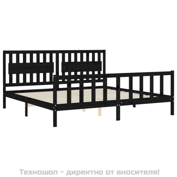 Рамка за легло с табла, черна, 200x200 см, масивно дърво