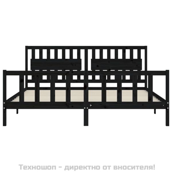 Рамка за легло с табла, черна, 200x200 см, масивно дърво