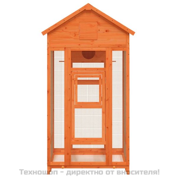 Къщичка за птици кафява 91,5x53x170 см масивна чамова дървесина