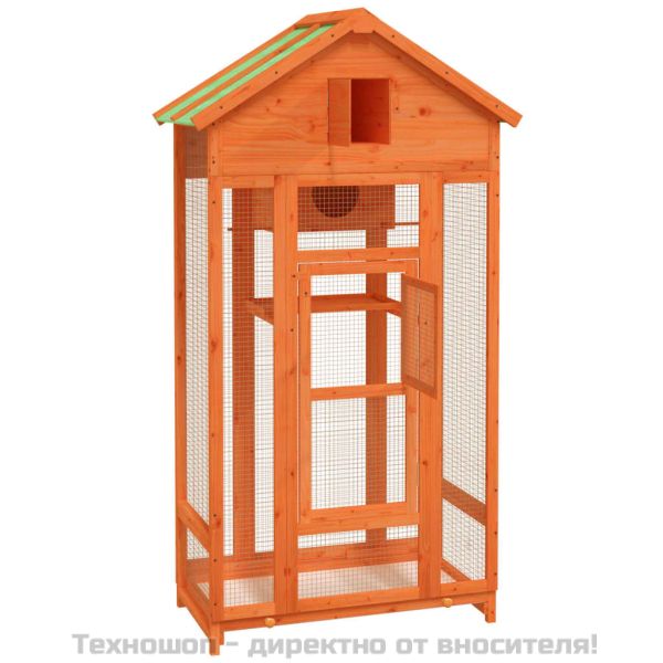 Къщичка за птици кафява 91,5x53x170 см масивна чамова дървесина