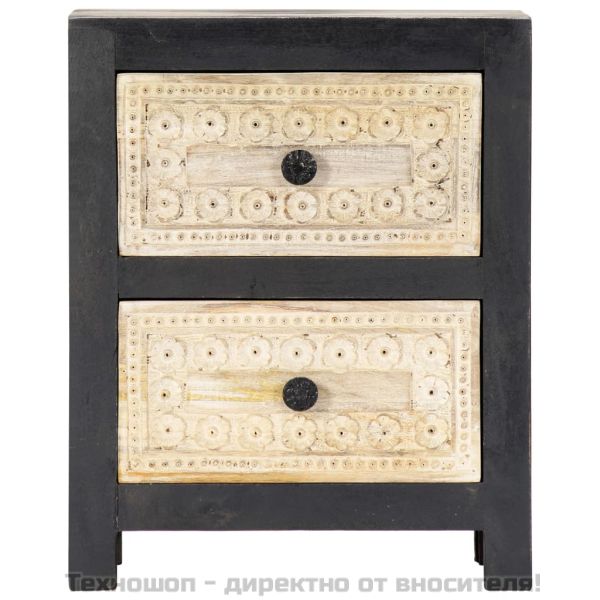 Ръчно издълбано нощно шкафче, сиво, 40x30x50 см, манго масив