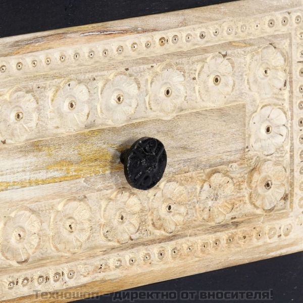 Ръчно издълбано нощно шкафче, сиво, 40x30x50 см, манго масив