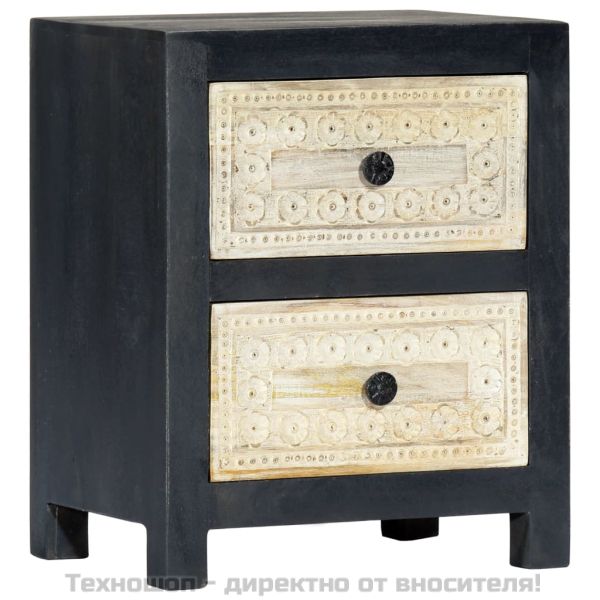 Ръчно издълбано нощно шкафче, сиво, 40x30x50 см, манго масив