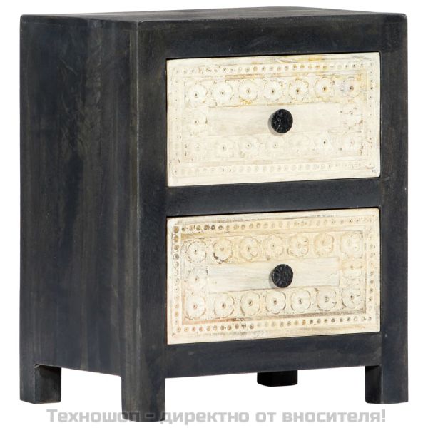 Ръчно издълбано нощно шкафче, сиво, 40x30x50 см, манго масив