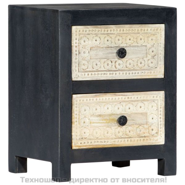 Ръчно издълбано нощно шкафче, сиво, 40x30x50 см, манго масив