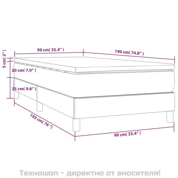 Боксспринг легло с матрак, черна, 90x190 см, кадифе
