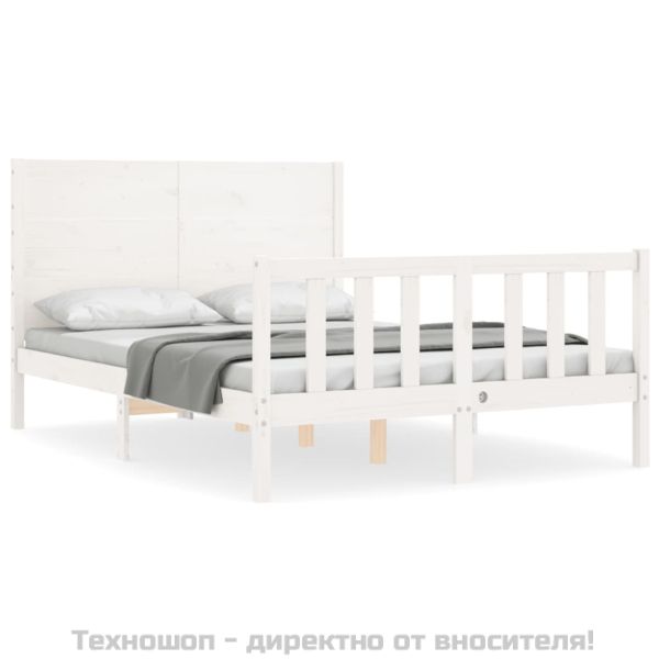 Рамка за легло без матрак, бял, 140x190 см, бор масив