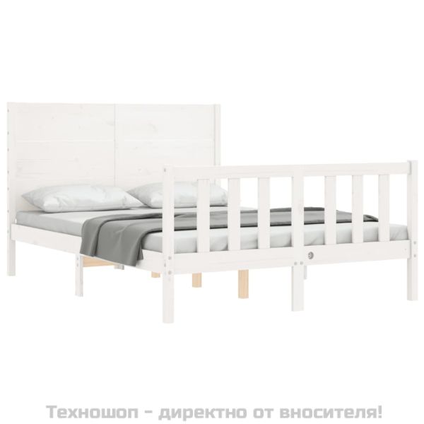 Рамка за легло без матрак, бял, 140x190 см, бор масив