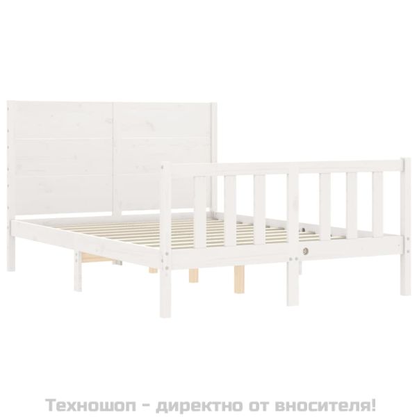 Рамка за легло без матрак, бял, 140x190 см, бор масив