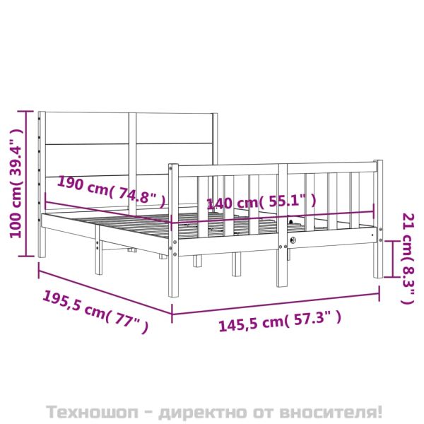 Рамка за легло без матрак, бял, 140x190 см, бор масив