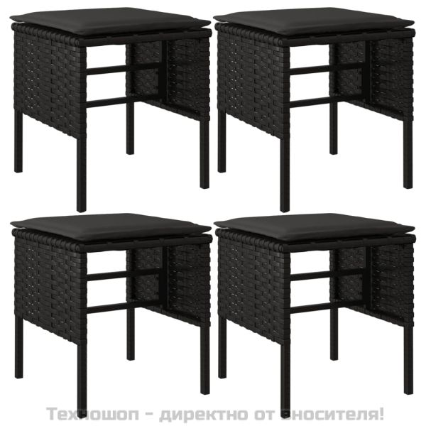 Градински комплект с възглавници, 6 части, черен, полиратан