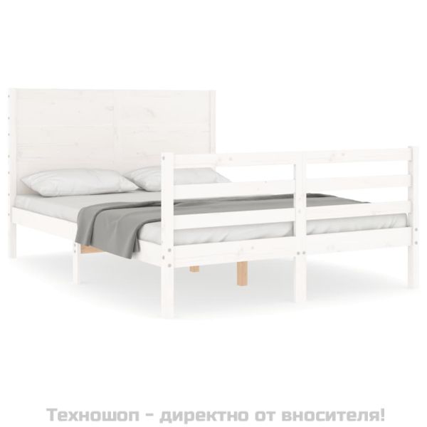 Рамка за легло с табла, бяла, 140х200 см, масивно дърво