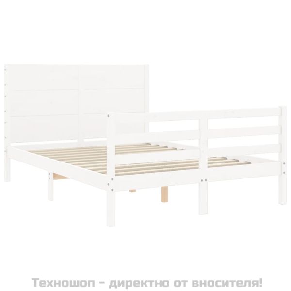 Рамка за легло с табла, бяла, 140х200 см, масивно дърво