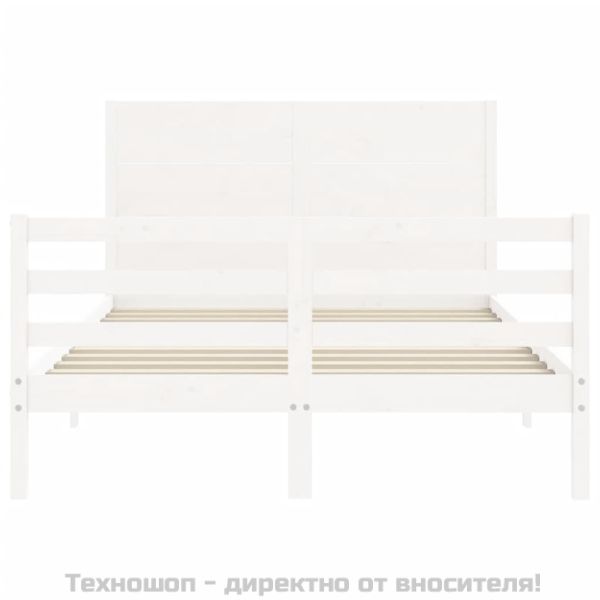 Рамка за легло с табла, бяла, 140х200 см, масивно дърво