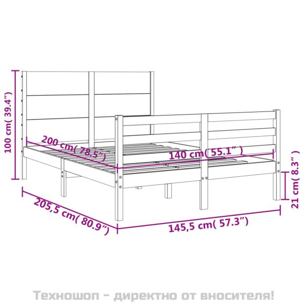 Рамка за легло с табла, бяла, 140х200 см, масивно дърво