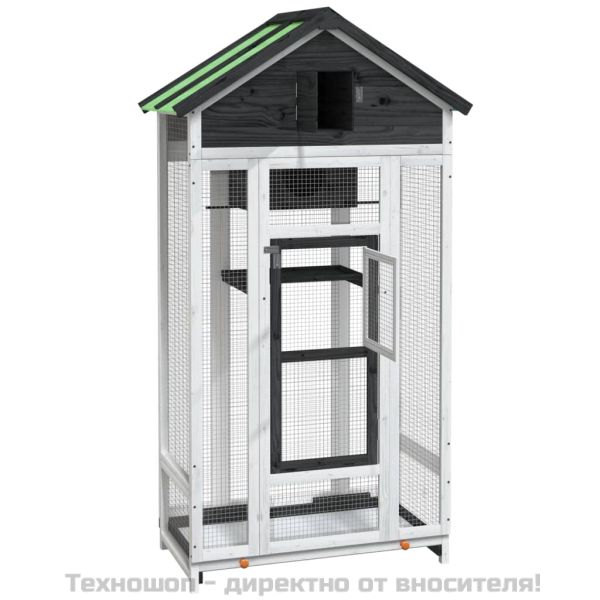 Къщичка за птици сива 91,5x53x170 см масивна чамова дървесина