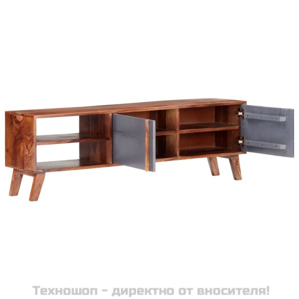 ТВ шкаф, сив, 140x30x45 см, масивно дърво
