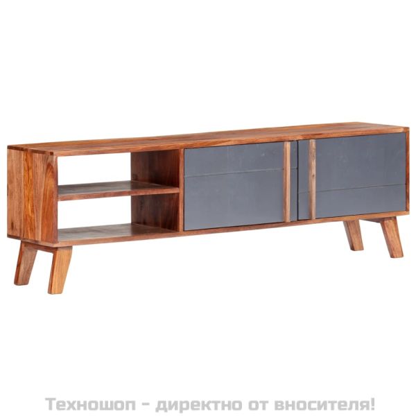 ТВ шкаф, сив, 140x30x45 см, масивно дърво