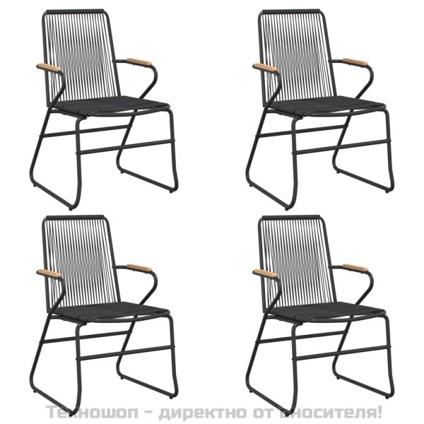 Градински столове, 4 бр, черни, 58x59x85,5 см, PVC ратан