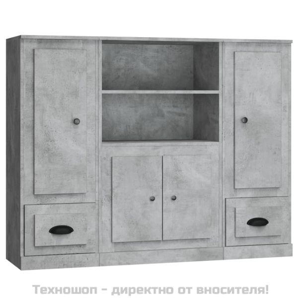 Високи шкафове, 3 бр, бетонно сиви, инженерно дърво