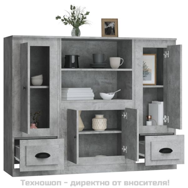 Високи шкафове, 3 бр, бетонно сиви, инженерно дърво