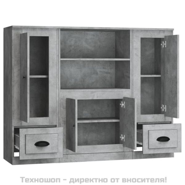 Високи шкафове, 3 бр, бетонно сиви, инженерно дърво