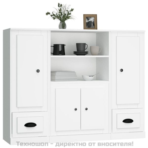 Високи шкафове, 3 бр, бели, инженерно дърво