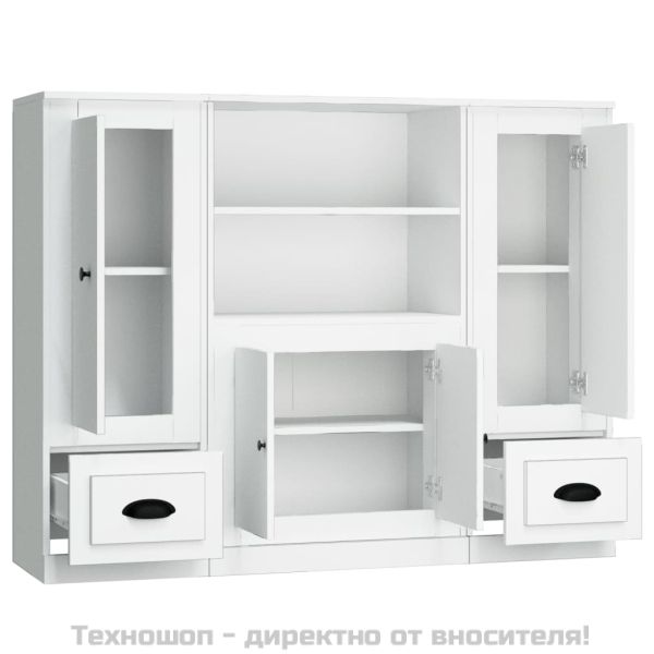 Високи шкафове, 3 бр, бели, инженерно дърво