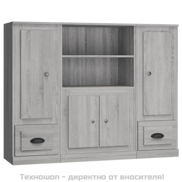 Високи шкафове, 3 бр, сив сонома, инженерно дърво
