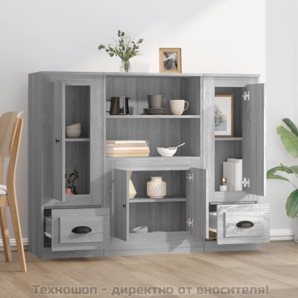 Високи шкафове, 3 бр, сив сонома, инженерно дърво
