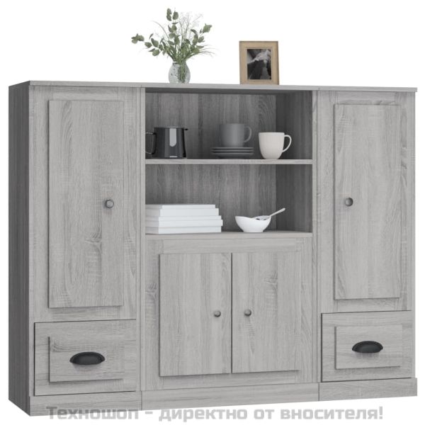 Високи шкафове, 3 бр, сив сонома, инженерно дърво